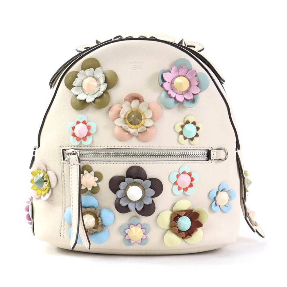 Fendi Backpack Beige Tan Multicolored Leather Silver accents